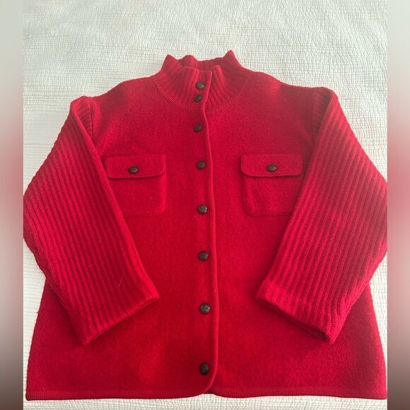 Tally Ho Women’s Red 100% Wool Button Up Cardigan Size Large Petite Vintage - Picture 5 of 11